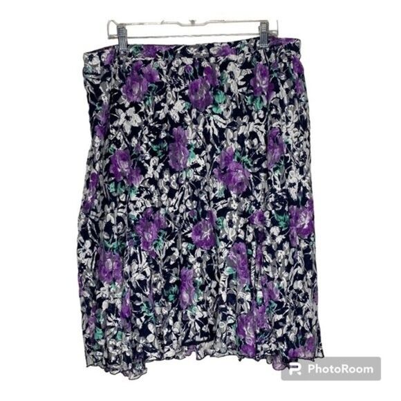 CJ Banks Blue Purple Floral Lace Stretch Lined Midi Skirt 1X Plus Size - Picture 1 of 7